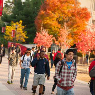 Students walk along Livingston campus